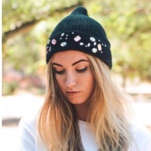 NEW Black Jewel Knit Beanie Hat